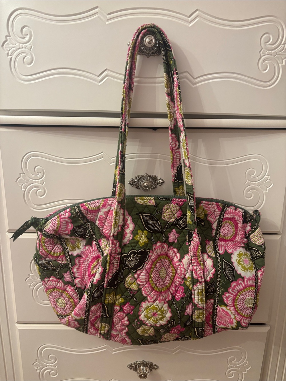 Vera Bradley Olive and Pink Quilted Floral Duffle Bag